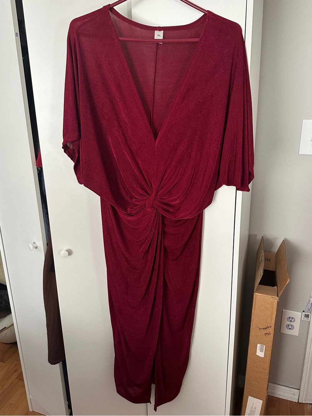 NWOT Amazon Deep Wine Red Twist-Front Midi Dress Front Slit